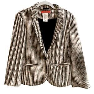 Anthropologie Cartonnier Women Blazer Sz Large Black Cream Jacket Textured